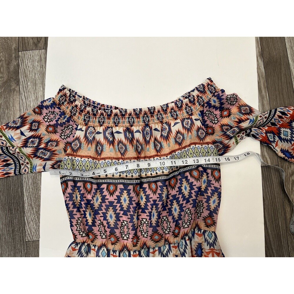 New York & Company Women Blouson Long Dress XS off shoulder  AZTEC PRINT - Picture 8 of 12
